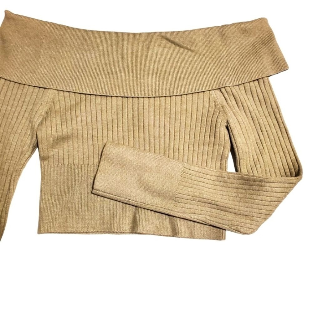 Wild Fable Off The Shoulder Ribbed Knit Sweater Top Khaki Beige XS